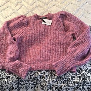Fuzzy pink bubble sleeve sweater
